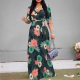 Custom Casual Printed V Neck Maxi Dress