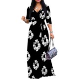 Custom Casual Printed V Neck Maxi Dress