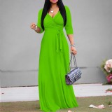 Custom Women's V Neck 3/4 Sleeve Long Maxi Dress