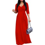 Custom Women's V Neck 3/4 Sleeve Long Maxi Dress