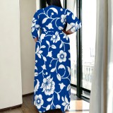 Casual Daily Flowers Print Lace Up V Neck Printed Plus Size Dresses