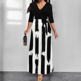 Custom Casual Print Lace Up V Neck Maxi Long Dresses