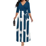 Custom Casual Print Lace Up V Neck Maxi Long Dresses