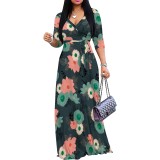 Custom Casual Printed V Neck Maxi Dress