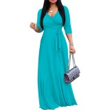 Custom Women's V Neck 3/4 Sleeve Long Maxi Dress