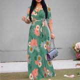 Custom Casual Printed V Neck Maxi Dress