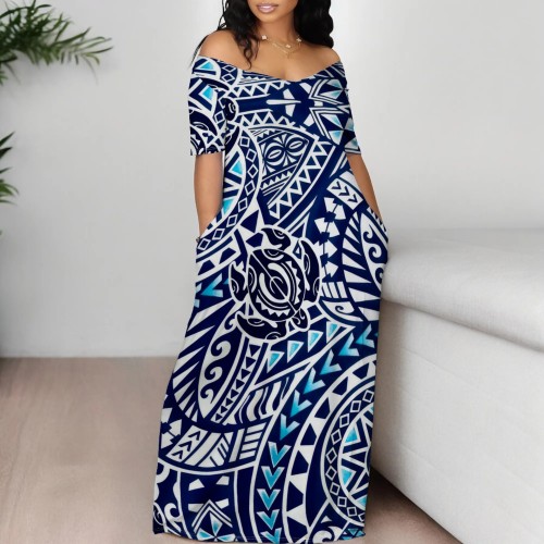 Sexy Boho Graphics Print Off Shoulder Short Sleeve Maxi Dresses