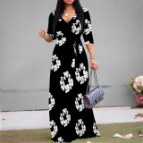 Custom Casual Printed V Neck Maxi Dress