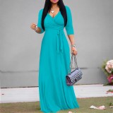 Custom Women's V Neck 3/4 Sleeve Long Maxi Dress