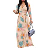 Custom Casual Printed V Neck Maxi Dress