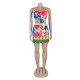 Casual Printed Straps Bra Bodycon Mini Skirt
