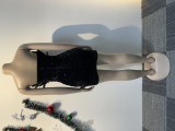 Sexy Sequined Deep V Strapless Tube Feather Short Dress