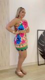 Casual Printed Straps Bra Bodycon Mini Skirt