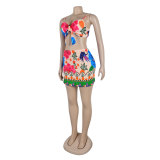 Casual Printed Straps Bra Bodycon Mini Skirt