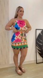 Casual Printed Straps Bra Bodycon Mini Skirt