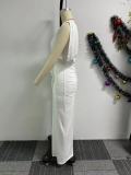 Solid Pleated Elastic Hip-wrapped Slit Sleeveless Long Dresses