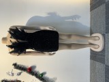 Sexy Sequined Deep V Strapless Tube Feather Short Dress