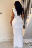 Solid Pleated Elastic Hip-wrapped Slit Sleeveless Long Dresses