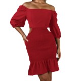 Solid Color Off Shoulder Club Dresses