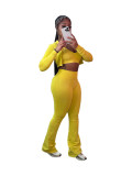 Available Solid Crop Top High Waist Flared Sports Pants Casual Three Pieces