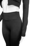 Available Solid Crop Top High Waist Flared Sports Pants Casual Three Pieces