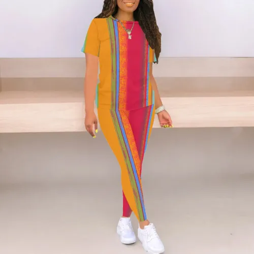 Custom Casual Digital Printing O Neck Two Piece Pant Set
