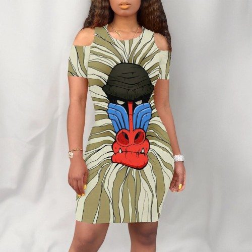 Casual Personalized Animal Print Cold Shoulder Midi Dresses