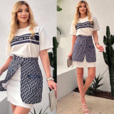 Casual Printed Short Sleeve T-shirt + Mini Skirt Two-piece Set