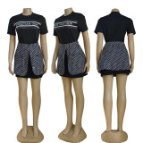 Casual Printed Short Sleeve T-shirt + Mini Skirt Two-piece Set