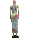Sexy Mesh Single Shoulder Oblique Collar Long Bodycon Dress