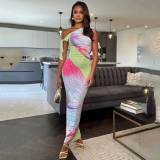 Sexy Mesh Single Shoulder Oblique Collar Long Bodycon Dress