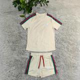 Simple Embroidered Short Sleeve Shorts Outfits Ensemble for Women