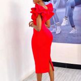 Solid Celebrity Square Collar Puff Sleeves Party Dress