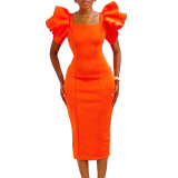 Solid Celebrity Square Collar Puff Sleeves Party Dress