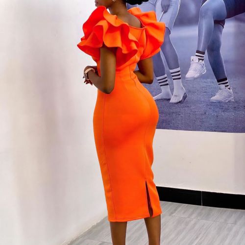 Solid Celebrity Square Collar Puff Sleeves Party Dress