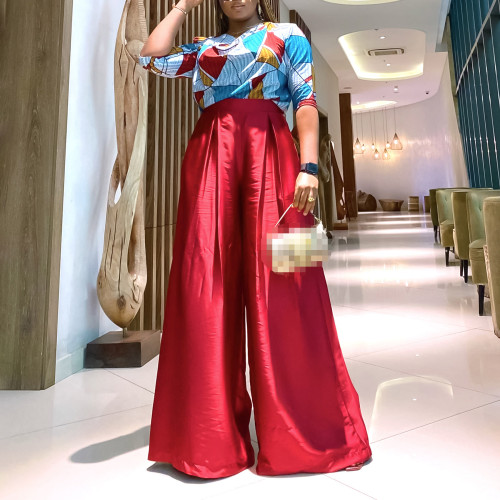 Casual Short Sleeve Printed Shirt Casual Loose African Wide Leg Suit
