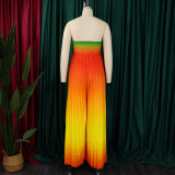 Sexy Tube Top Backless Gradient Color Wide Leg Strapless Jumpsuit
