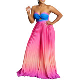 Sexy Tube Top Backless Gradient Color Wide Leg Strapless Jumpsuit