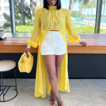 Casual Long Sleeve Half A Turtleneck Irregular Hem Blouse Casual Long Sleeve Half A Turtleneck Irregular Hem Blouse