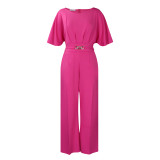 Fashion Round Neck Solid High Waist African Wide Leg Jumpsuit