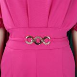 Fashion Round Neck Solid High Waist African Wide Leg Jumpsuit