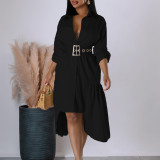 Solid Lapel Button Irregular Shirt Dresses