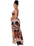 Summer Print Split Dress Strapless Cut Out Ruched Maxi Dresses