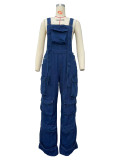 Casual Overalls Loose Straight Leg Multi-pocket Sling Denim Jumpsuit