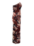 Summer Print Split Dress Strapless Cut Out Ruched Maxi Dresses