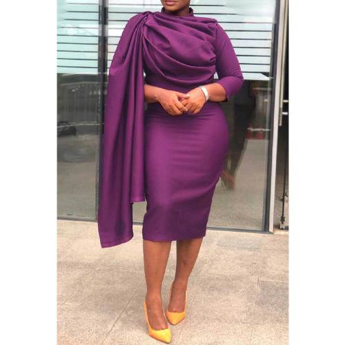 Elegant Ruched Knee-Length Pencil Celebrity Bodycon Midi Dresses