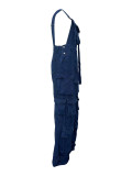 Casual Overalls Loose Straight Leg Multi-pocket Sling Denim Jumpsuit