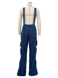 Casual Overalls Loose Straight Leg Multi-pocket Sling Denim Jumpsuit