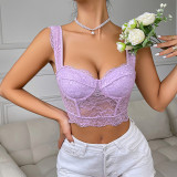 Solid Tank Top Lace Embroidery Hollow Out Backless Corset De Mujer Sexy