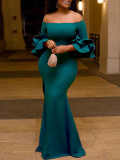 Sexy Off Shoulder Dinner Party Bodycon Ruffles African Mermaid Maxi Dress